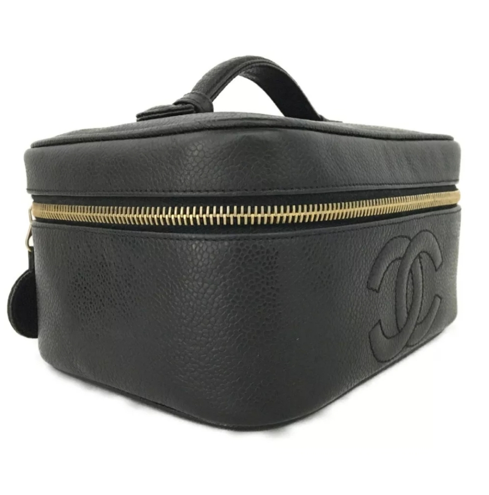 CHANEL CC Logo Grained Calfskin Cosmetics Vanity Hand Bag - Picture 3 of 12